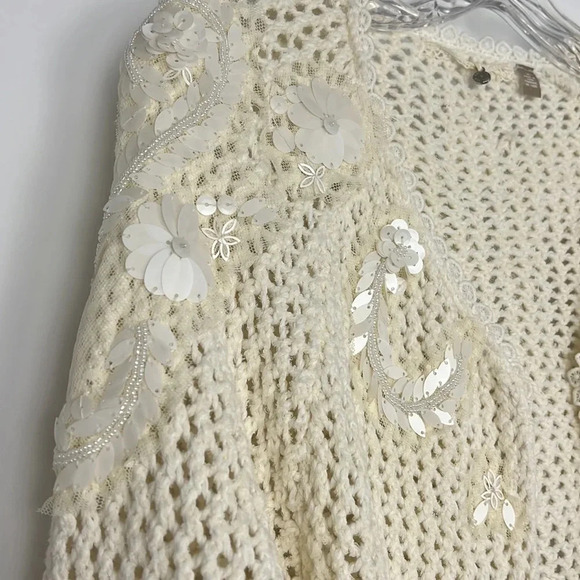 Anthropologie Knitted & Knotted Open Front Beaded Cardigan Bell Sleeve Size M - Picture 6 of 15
